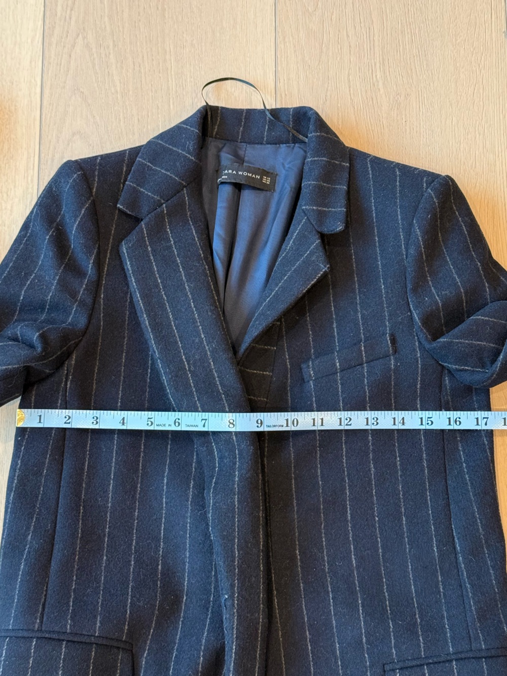 Zara Pinstriped Wool Blend Long Coat - Picture 6 of 9